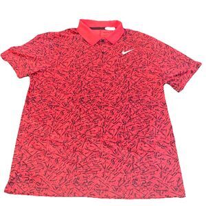 Nike Dri-FIT Polo Men's L Red Graphic Print Moisture Wicking Short Sleeve